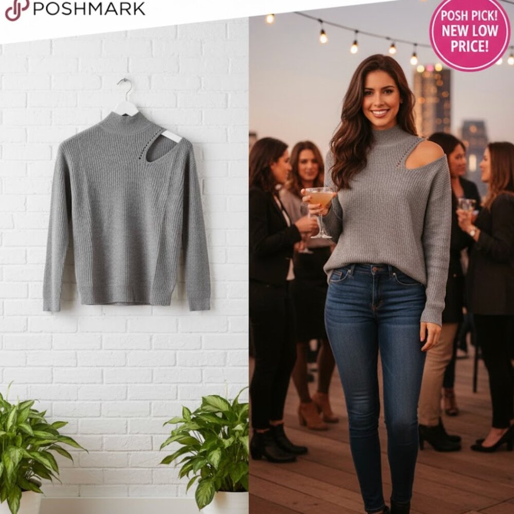 LAST ONE!!! NEW Sexy date night knit top peekaboo collar color gray